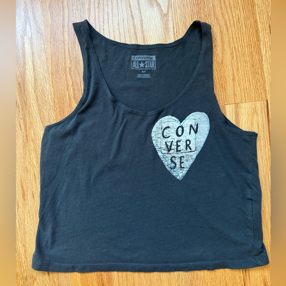 Converse Black Crop Top with Heart Graphic Small